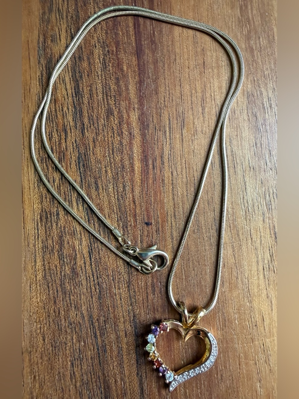 Gold-Tone Heart Pendant Necklace with Multi-Colored Glass Stones PAJ BB